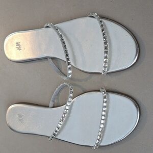 H&M Silver Sandals With Crystal-embellished Straps Size 38/ 7.5 US